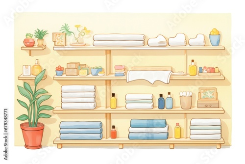 shelves with folded towels in a spa