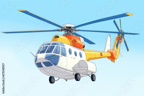 close-up of a civilian helicopter on a clear blue sky background