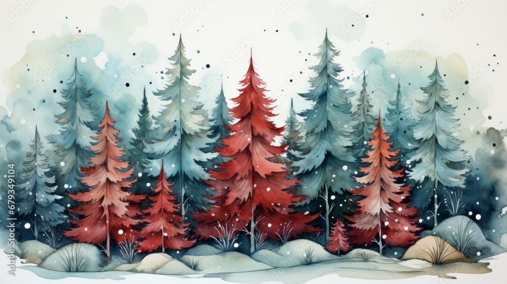 Minimalistic Watercolor Christmas card AI generated illustration