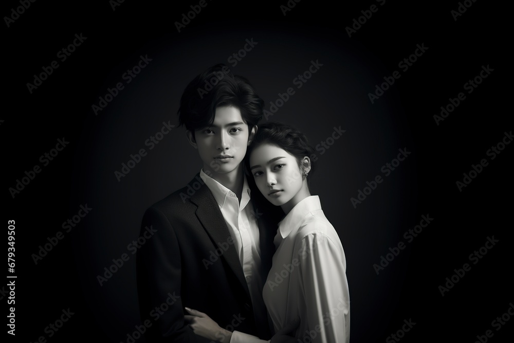 beautiful chinese couple posing in front of the camera