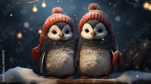 Cute Christmas penguins with scarves AI generated