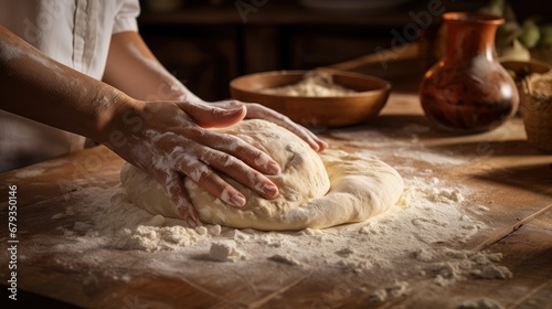 woman's hands in the dough-making process.