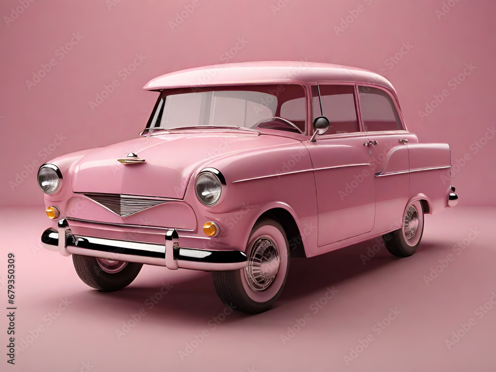 Classic pink car on a pink background along with clipping paths.