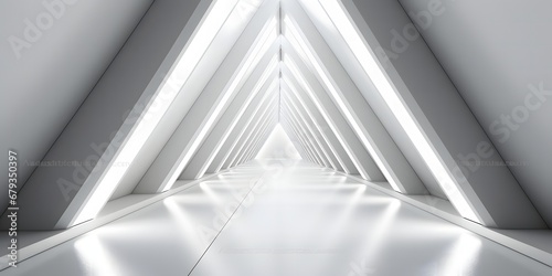  Empty Long Light Corridor. Modern white background. 