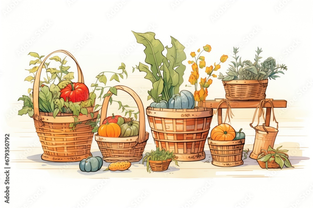 baskets of produce from a gardening class