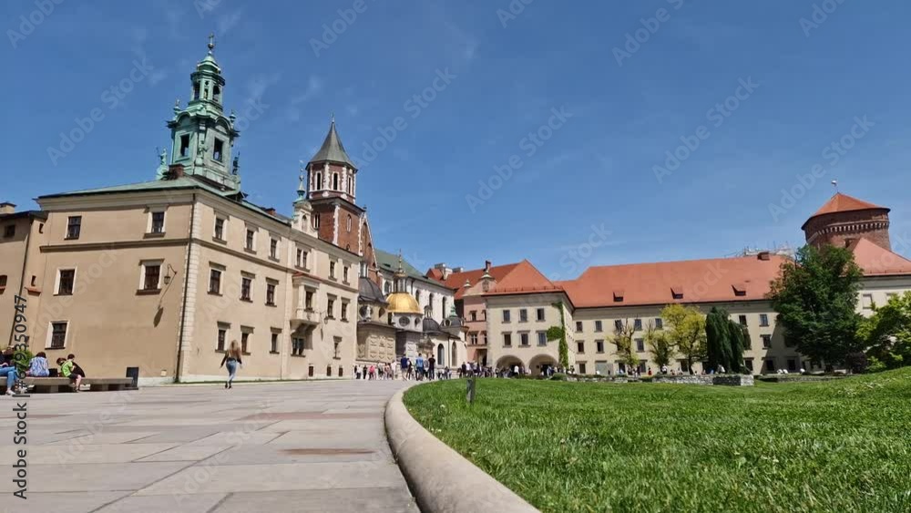 Krakow, Poland - May 22, 2023: time lapse. view of Wawel Royal Castle complex in Krakow. Poland, Europe Krakow, Poland - May 22, 2023: time lapse. view of Wawel Royal Castle complex in Krakow. Poland, Europe