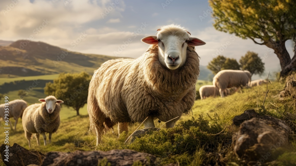sheep in the countryside, a symbol of rural life. sheep in the countryside, a symbol of rural life.