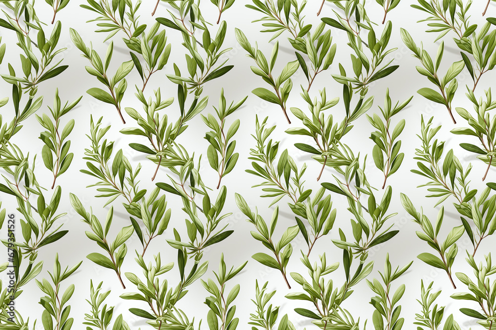green herbs illustration seamless pattern