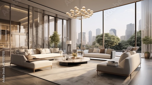 Central living room  luxury condominium or hotel Large luxury modern living room is depicted through