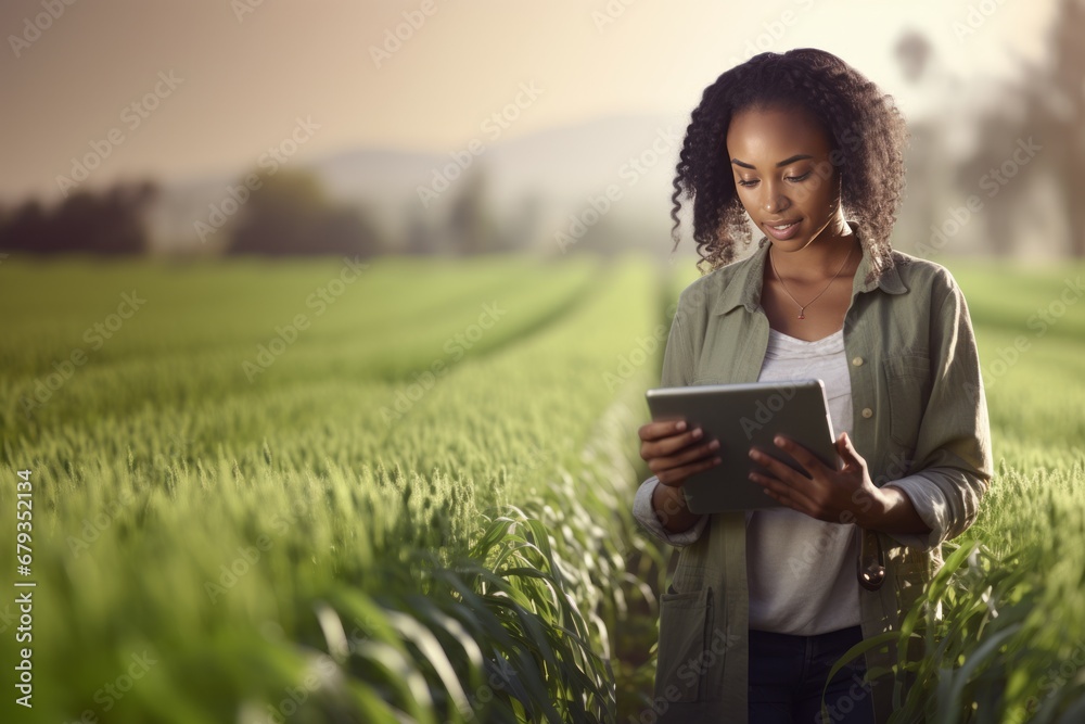 Sustainable Farming in 4K Modern Woman Farmer Utilizes Tablet for ESG