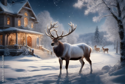 Santa Claus Stag in Snow on Christmas Time © Seasonal Content