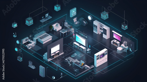 the concept of the Internet of Things with an image of a smart home, featuring various connected devices and appliances AI 