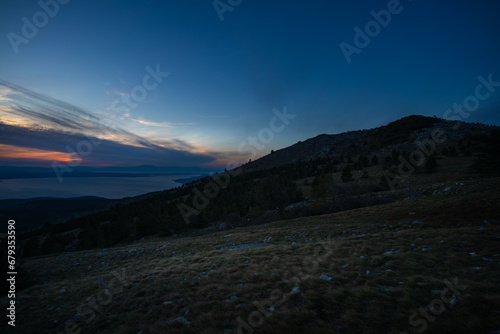 Atmospheric view over the Croatian Adriatic coast with its islands at sunset.