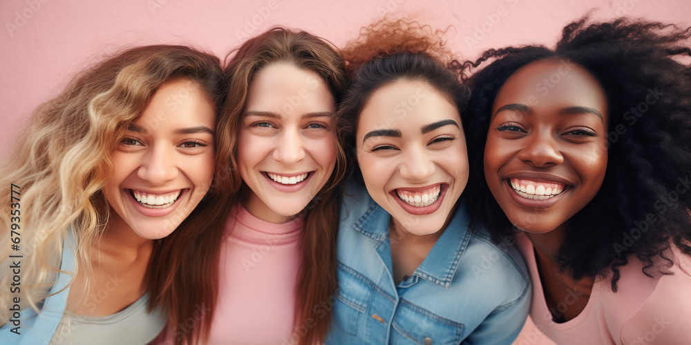 Radiant Diversity: Panoramic Smiles of Four Multiracial Teens Radiant Diversity: Panoramic Smiles of Four Multiracial Teens