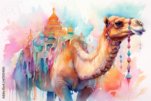 watercolor Camel Watercolor realistic camel desert