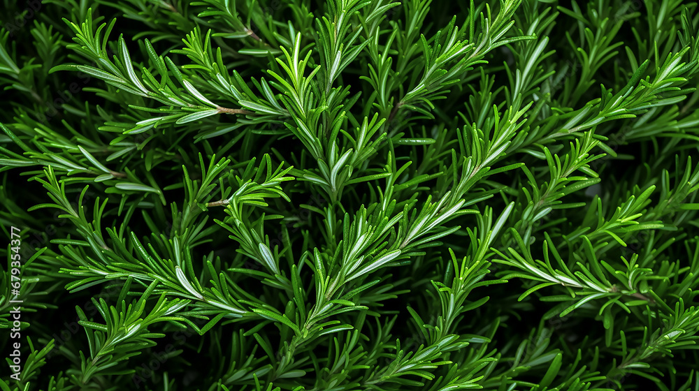 Natural background of fresh and ripe green rosemary. A delicious quality vegetarian product. Healthy organic eating. Spice. Full frame. Close-up. Top view.