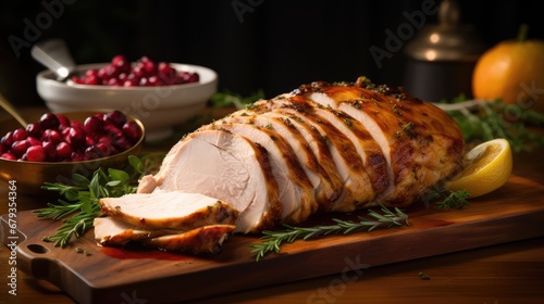 Thanksgiving sliced turkey on top of a board
