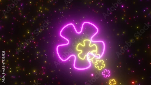 Trippy Neon Glow Retro 70s Flower Shapes Spin Electric Light Tunnel - 4K Seamless VJ Loop Motion Background Animation