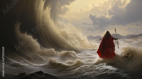religious motifs illustration moses and the red sea miracle photo