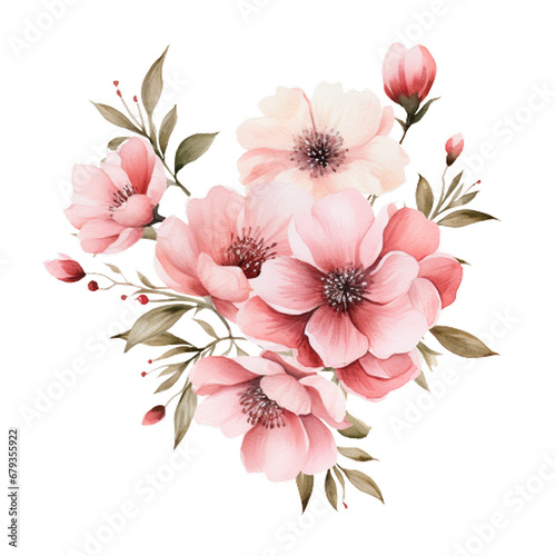 Pink Watercolor Floral Clipart in Captivating, generative ai
