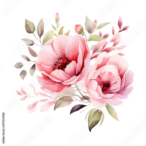 Pink Watercolor Floral Clipart in Captivating  generative ai
