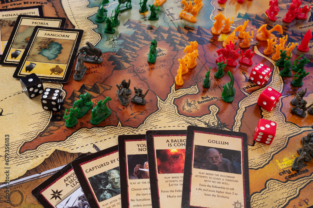 Close up to a Lord of the rings risk strategy board game trilogy