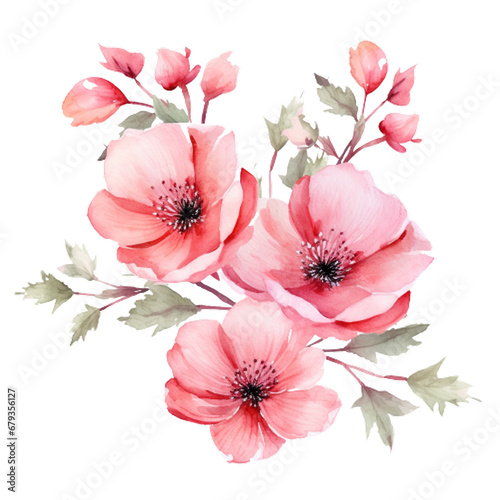 Pink Watercolor Floral Clipart in Captivating, generative ai