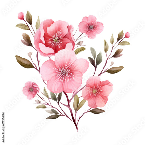 Pink Watercolor Floral Clipart in Captivating, generative ai