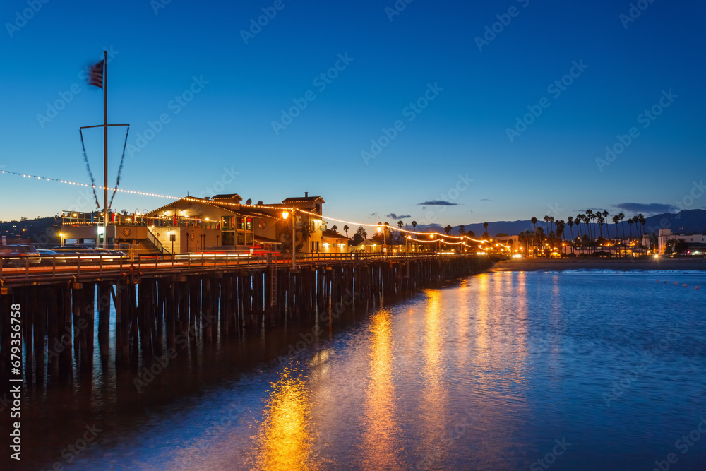 Pier in Santa Barbara ay night, California, USA