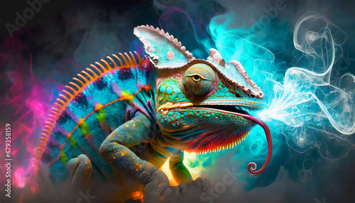 Chameleon with tongue out  - The electrical power of full flavor on the Taste Buds photo