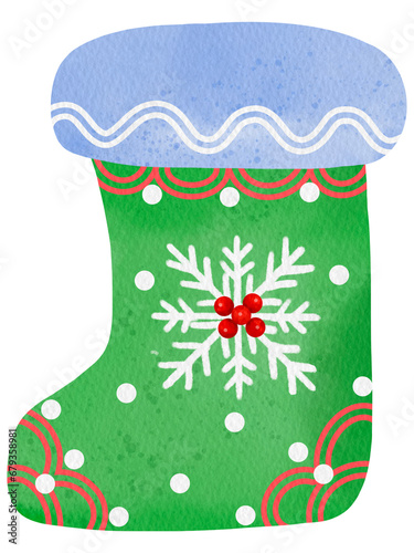 Christmas sock watercolor with paper texture.