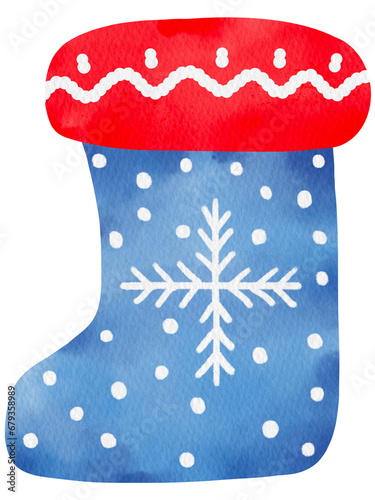 Christmas sock watercolor with paper texture.