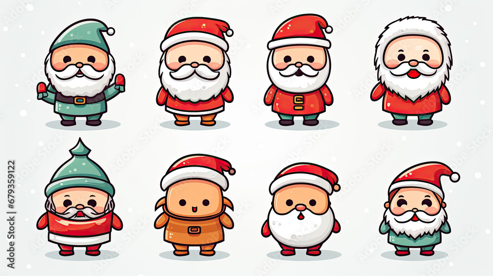 Cartoon Santa Claus. Vector illustration of a set of Christmas characters. 