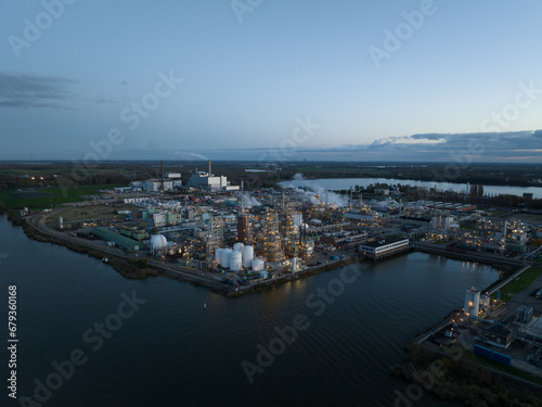 Aerial drone view of a fluoropolymers production facility in Dordrecht  The Netherlands.