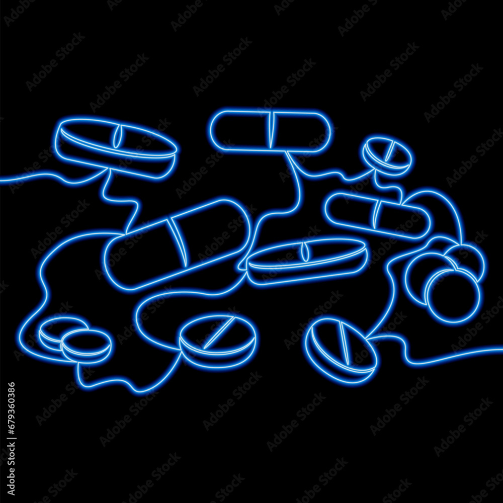 Futuristic medicine, medicament treatment tablets medicine pills icon neon glow concept Futuristic medicine, medicament treatment tablets medicine pills icon neon glow concept