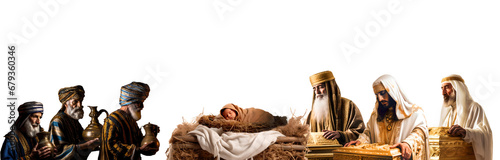 Christmas story the Magi five kings brought gifts to the baby Jesus in the Christmas manger photo