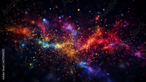 Energetic particles depicting the concept of antioxidants  set in a black space  iridescent color palette  bokeh effects