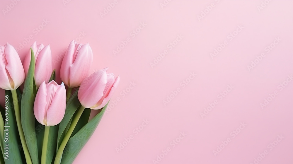 festive layout with tulips on a color background. flat lay. copy space. top view. festive layout with tulips on a color background. flat lay. copy space. top view.