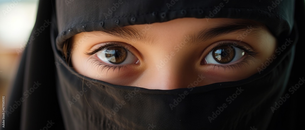 Charming Muslim teenage girl eyes in a black niqab