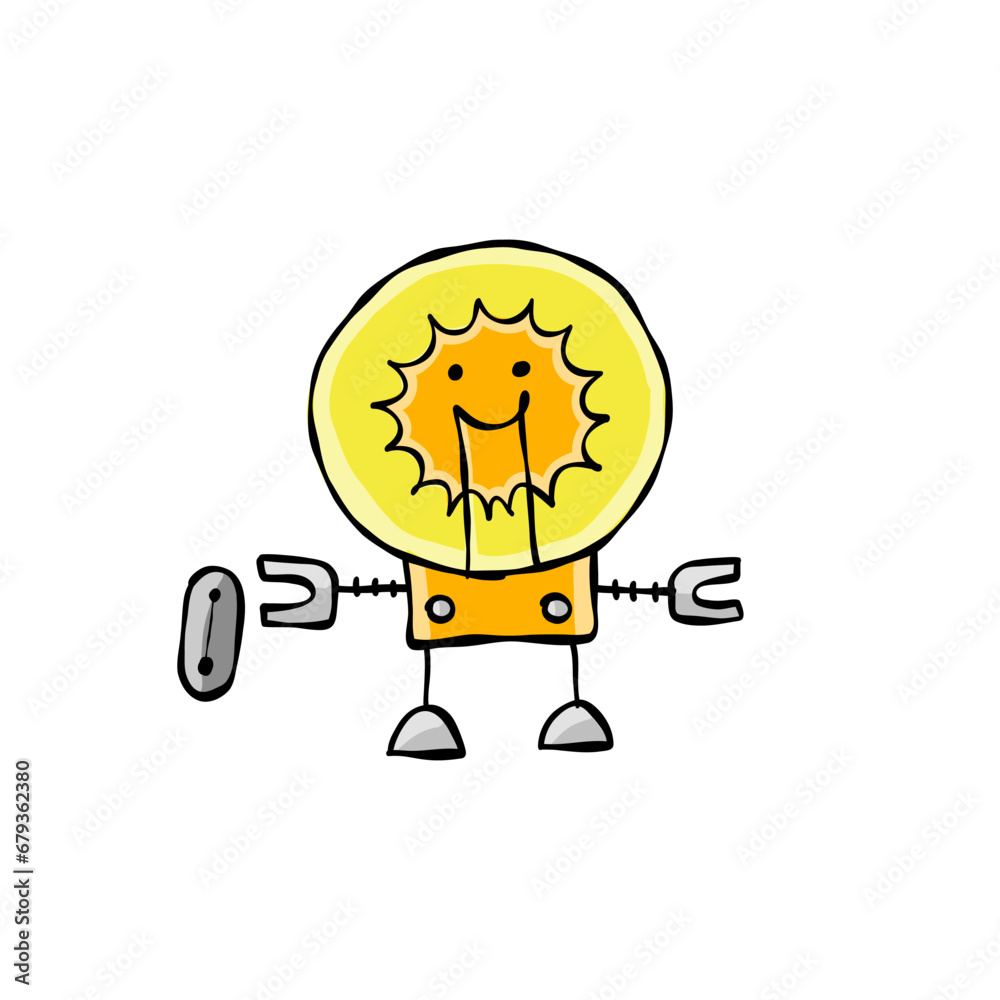 Naklejka premium Funny robot isolated on white. Childish style icon, character for your design