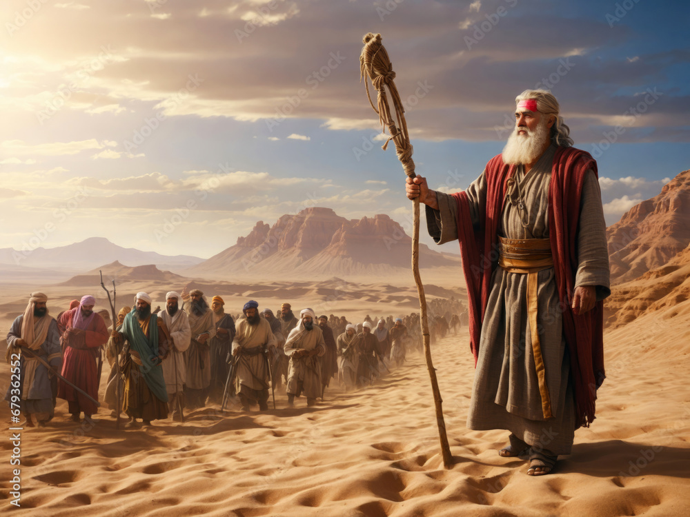 Fototapeta premium Moses leads his people through the desert.