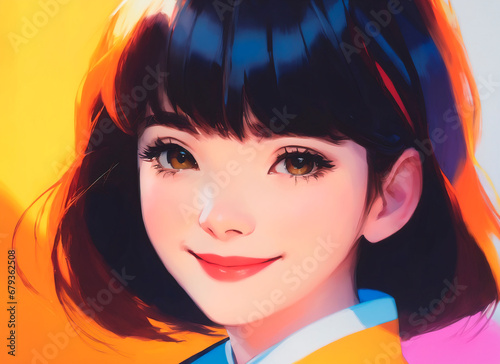 Portrait of a beautiful girl with a square haircut in anime style © Anton Dios