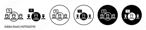 Expert Opinion Icon. social group comment or discussion in public judgment verdict symbol set. court jury trial advisor vector line logo. Expert opinion or professional talk sign.