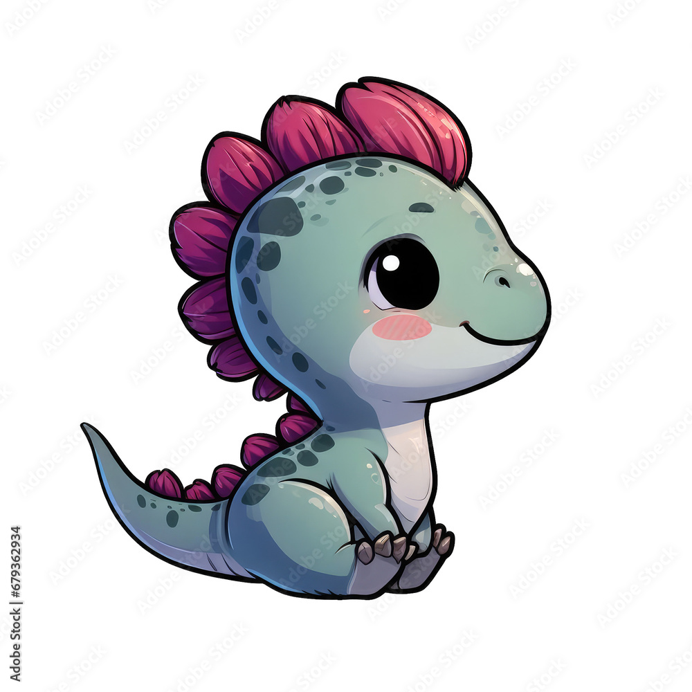 Obraz premium Dino Delight: Adorable Dinosaur Cartoon on Transparent Background, GENERATIVE AI