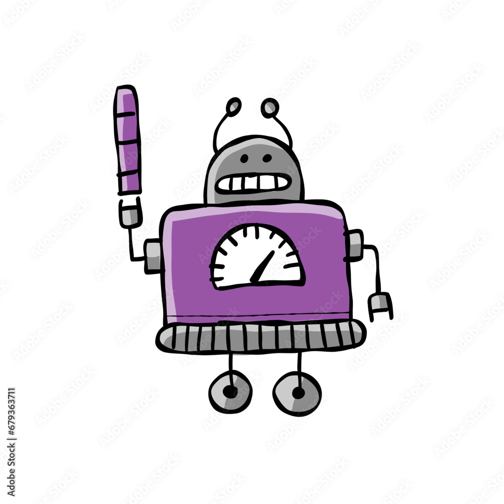 Funny robot isolated on white. Childish style icon, character for your design Funny robot isolated on white. Childish style icon, character for your design