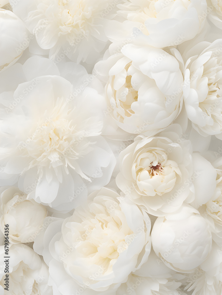 Top view floral background with white peonies Top view floral background with white peonies