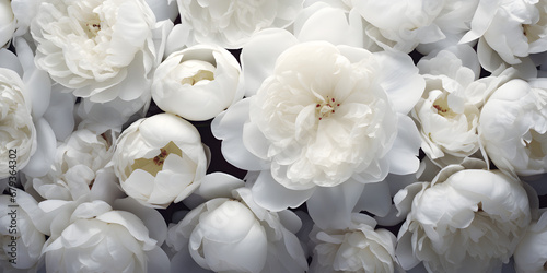 Top view floral background with white peonies