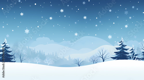  Christmas card with snowflake border, winter landscape, simple flat vector image - Generated by Generative AI