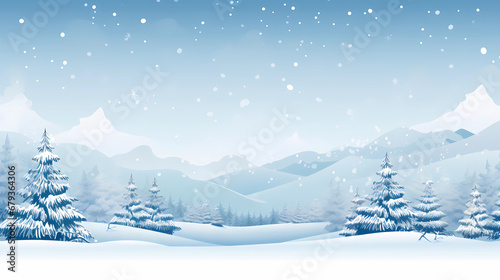  Christmas card with snowflake border, winter landscape, simple flat vector image - Generated by Generative AI © Zubenko Oleksii