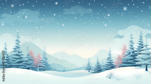  Christmas card with snowflake border, winter landscape, simple flat vector image - Generated by Generative AI © Zubenko Oleksii